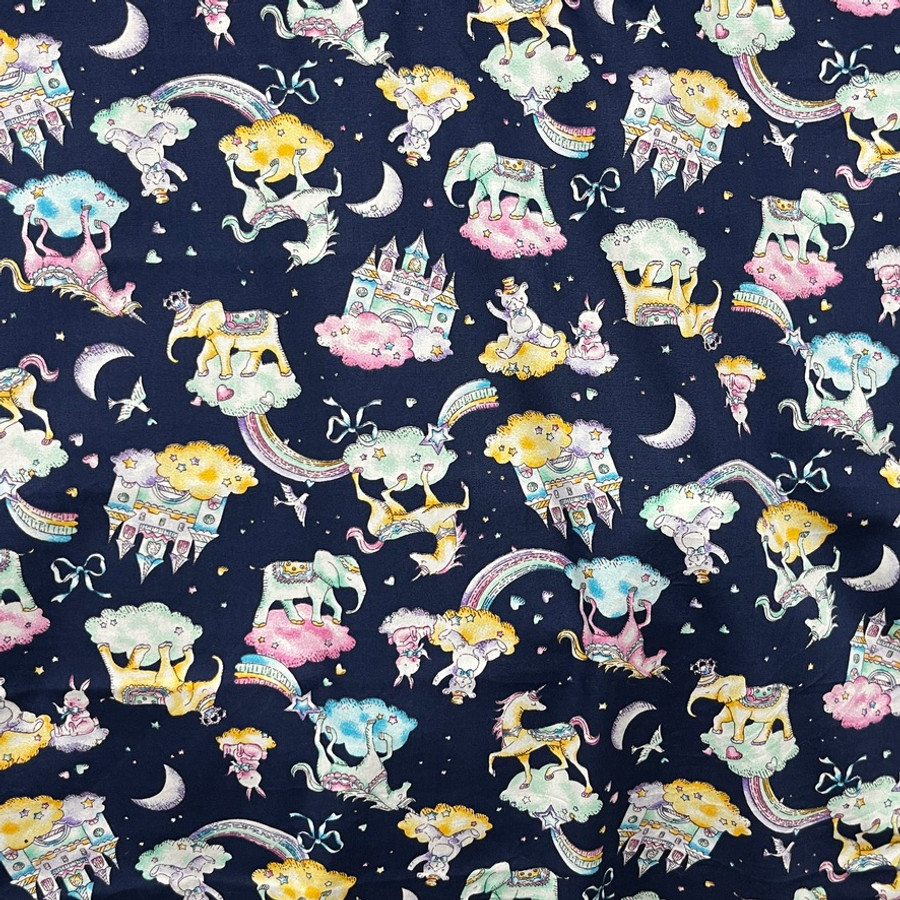 20m Wholesale Unicorn & Elephants In Clouds Rose & Hubble Cotton Poplin Fabric 45", Navy 20m Wholesale Unicorn & Elephants In Clouds Rose & Hubble Cotton Poplin Fabric 45", Navy