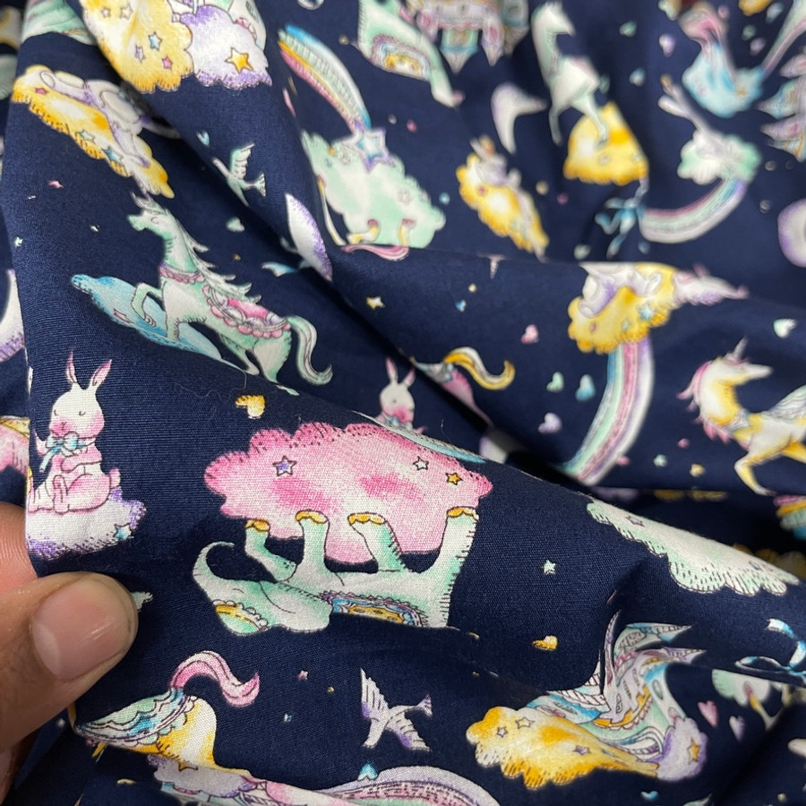 20m Wholesale Unicorn & Elephants In Clouds Rose & Hubble Cotton Poplin Fabric 45", Navy 20m Wholesale Unicorn & Elephants In Clouds Rose & Hubble Cotton Poplin Fabric 45", Navy