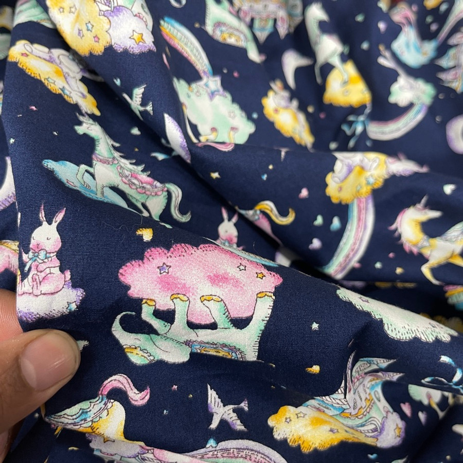 20m Wholesale Unicorn & Elephants In Clouds Rose & Hubble Cotton Poplin Fabric 45", Navy 20m Wholesale Unicorn & Elephants In Clouds Rose & Hubble Cotton Poplin Fabric 45", Navy