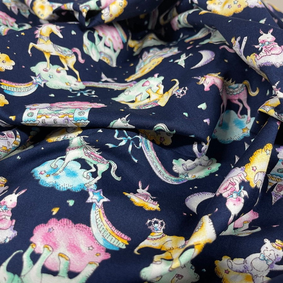 20m Wholesale Unicorn & Elephants In Clouds Rose & Hubble Cotton Poplin Fabric 45", Navy 20m Wholesale Unicorn & Elephants In Clouds Rose & Hubble Cotton Poplin Fabric 45", Navy
