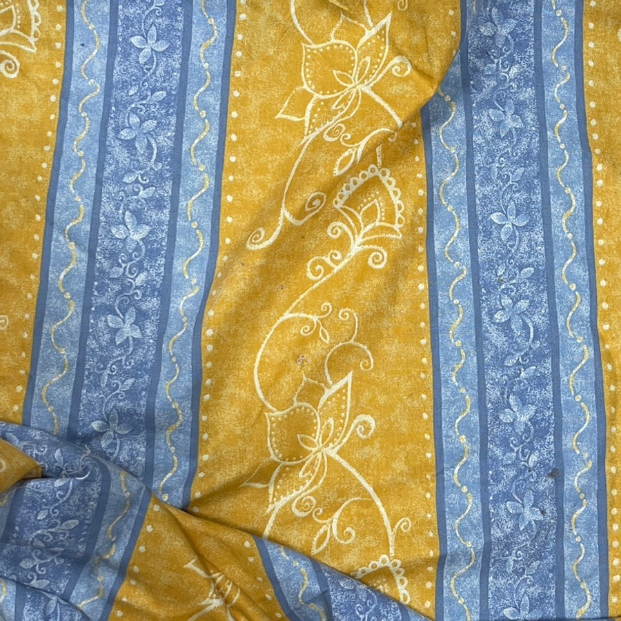 Floral Striped Vincenzo 100% Cotton Fabric Duvet Bedding Sheeting Fabric 54" - Yellow/Blue