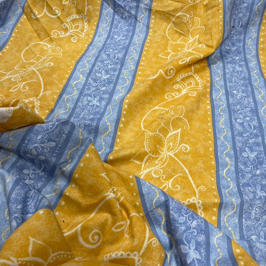 Floral Striped Vincenzo 100% Cotton Fabric Duvet Bedding Sheeting Fabric 54" - Yellow/Blue