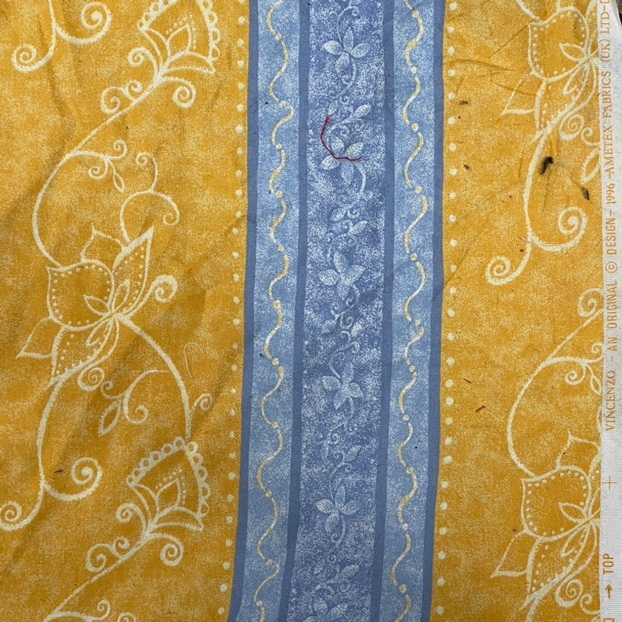 Floral Striped Vincenzo 100% Cotton Fabric Duvet Bedding Sheeting Fabric 54" - Yellow/Blue