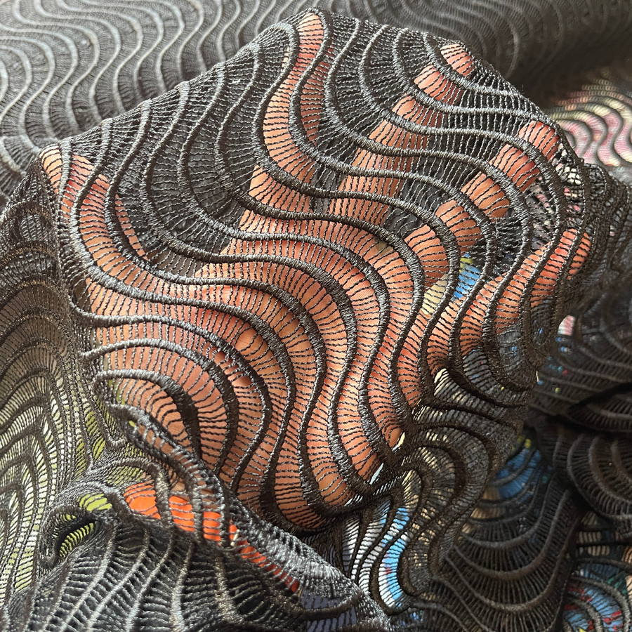 Black Spectre Heavy Guipure Lace Fabric Aztec Bridal Wedding Dress Goth Costumes Black Spectre Heavy Guipure Lace Fabric Aztec Bridal Wedding Dress Goth Costumes