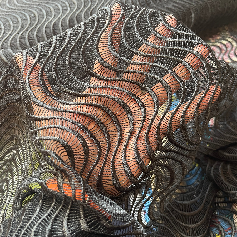 Black Spectre Heavy Guipure Lace Fabric Aztec Bridal Wedding Dress Goth Costumes Black Spectre Heavy Guipure Lace Fabric Aztec Bridal Wedding Dress Goth Costumes