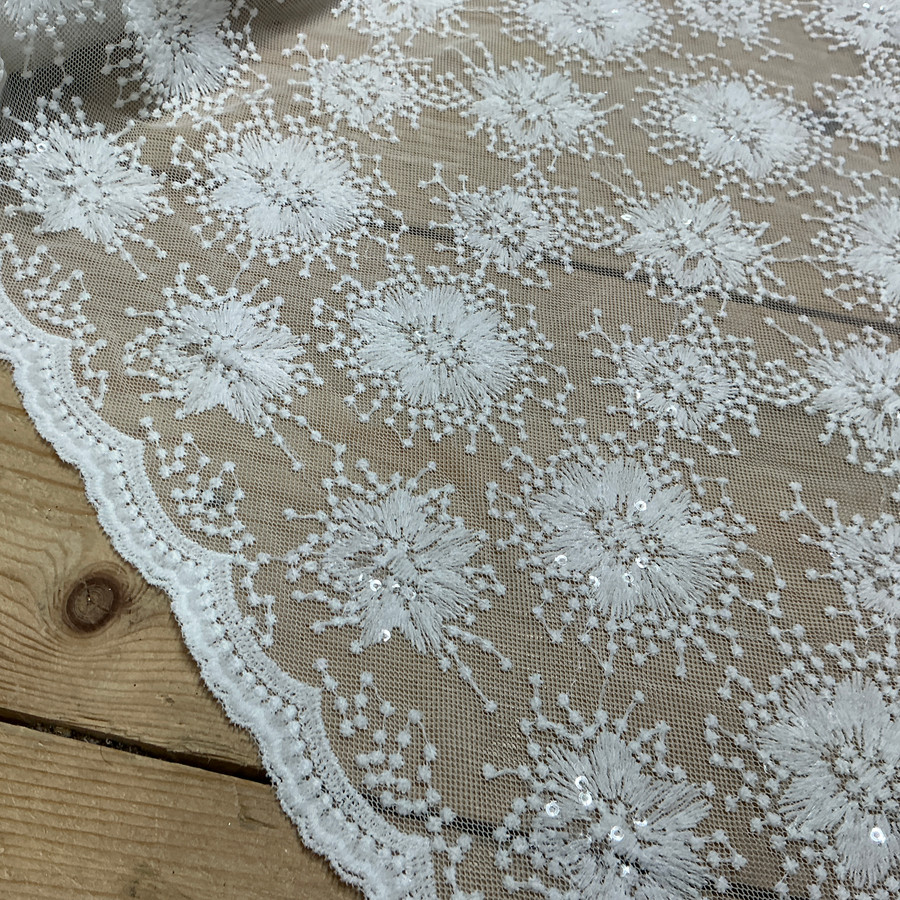 Floral Flowers Sequins Lace Embroidery Net Fabric Dress Bridal Wedding Dress Fabric 54” Ivory/Cream Floral Flowers Sequins Lace Embroidery Net Fabric Dress Bridal Wedding Dress Fabric 54” Ivory/Cream