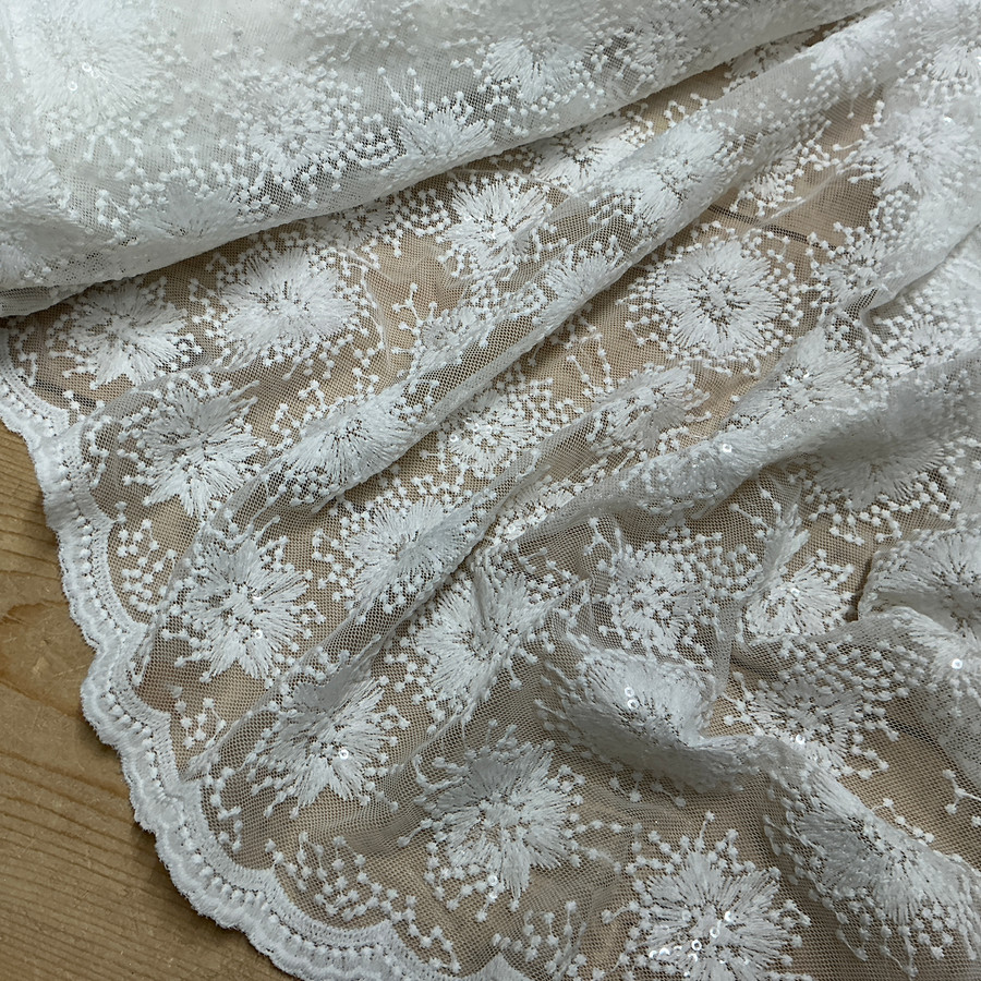Floral Flowers Sequins Lace Embroidery Net Fabric Dress Bridal Wedding Dress Fabric 54” Ivory/Cream Floral Flowers Sequins Lace Embroidery Net Fabric Dress Bridal Wedding Dress Fabric 54” Ivory/Cream