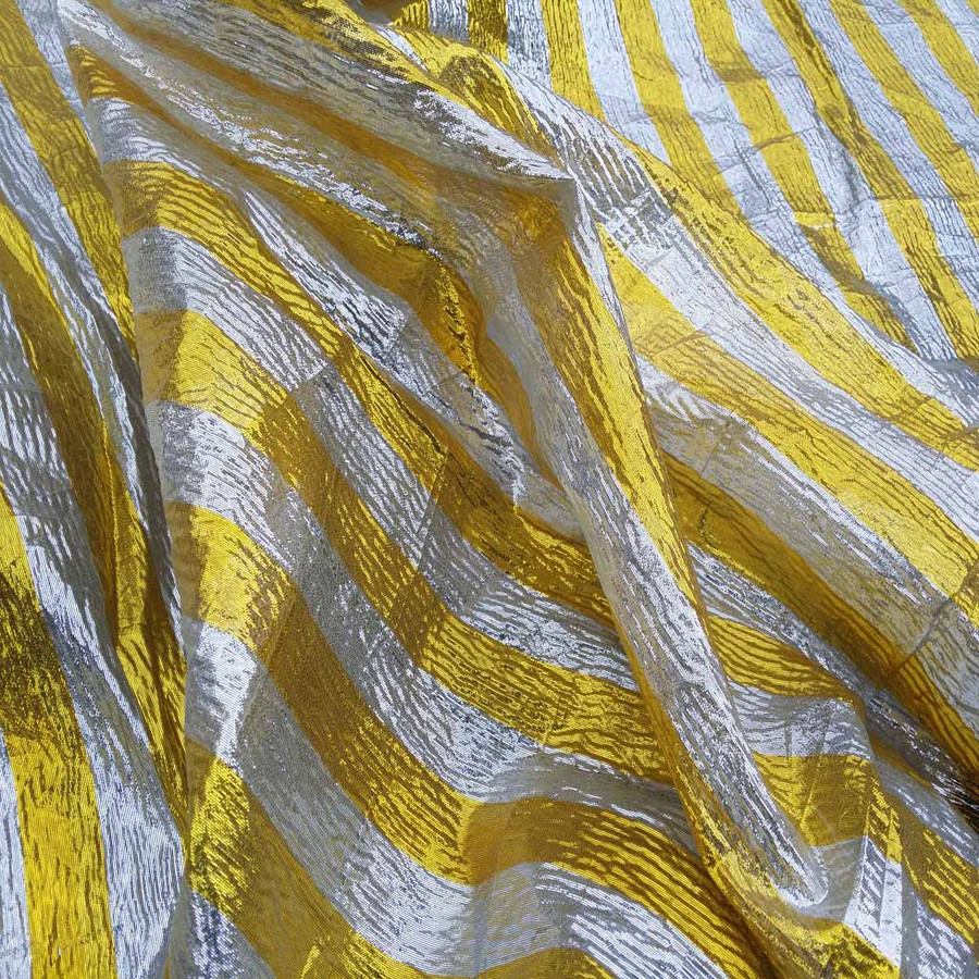 Striped Lame Dress Fabric, Yellow/Silver Striped Lame Dress Fabric, Yellow/Silver