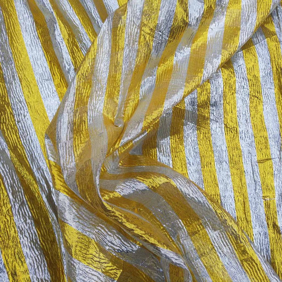 Striped Lame Dress Fabric, Yellow/Silver Striped Lame Dress Fabric, Yellow/Silver