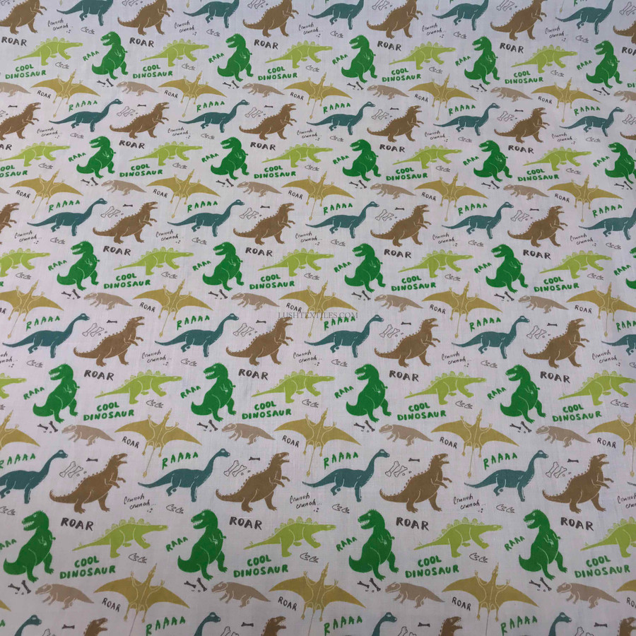 Fun Dinosaurs ROAR Polycotton Fabric, White Fun Dinosaurs ROAR Polycotton Fabric, White