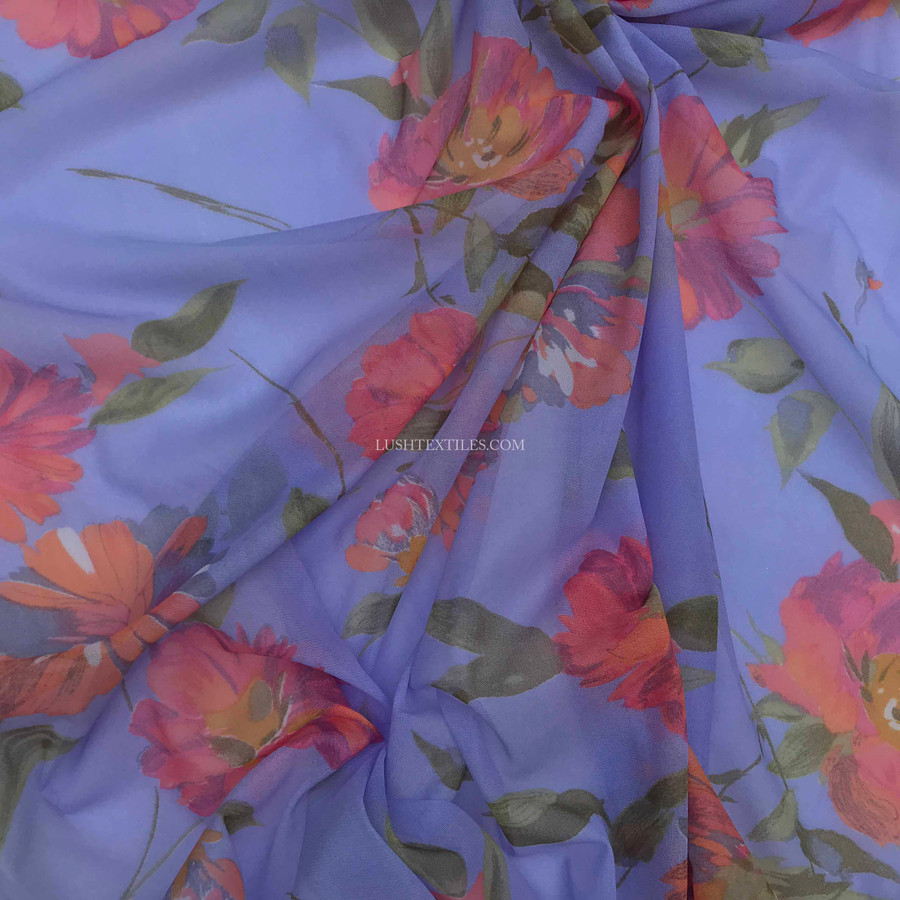 Lilac Floral Printed Muslin Fabric