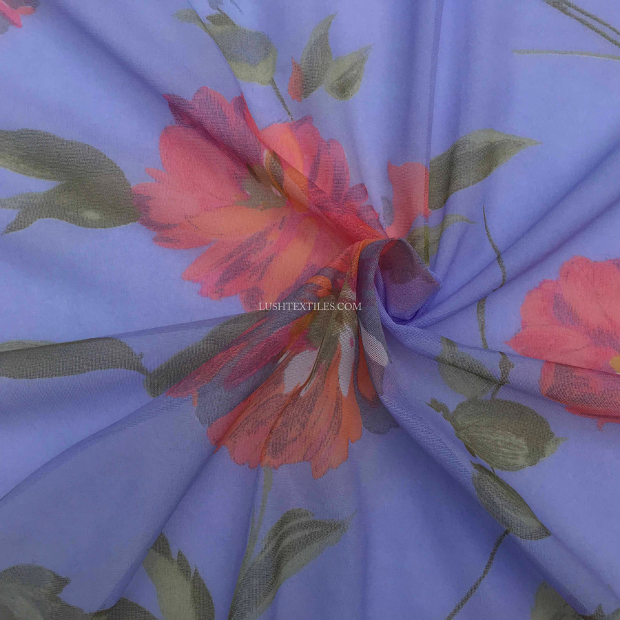 Lilac Floral Printed Muslin Fabric Lilac Floral Printed Muslin Fabric