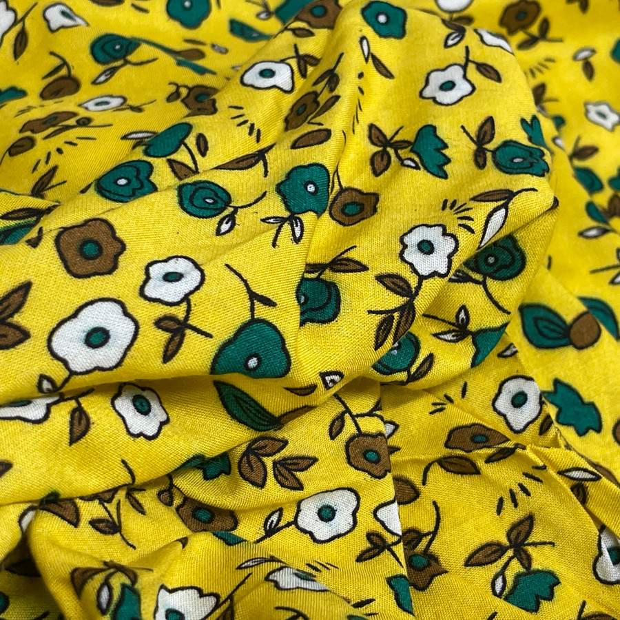 Pretty Floral Viscose Summer Dress  Fabric, Yellow Pretty Floral Viscose Summer Dress  Fabric, Yellow