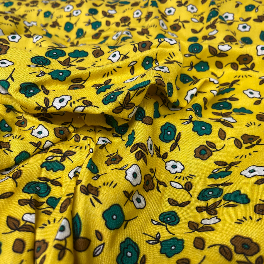 Pretty Floral Viscose Summer Dress  Fabric, Yellow Pretty Floral Viscose Summer Dress  Fabric, Yellow
