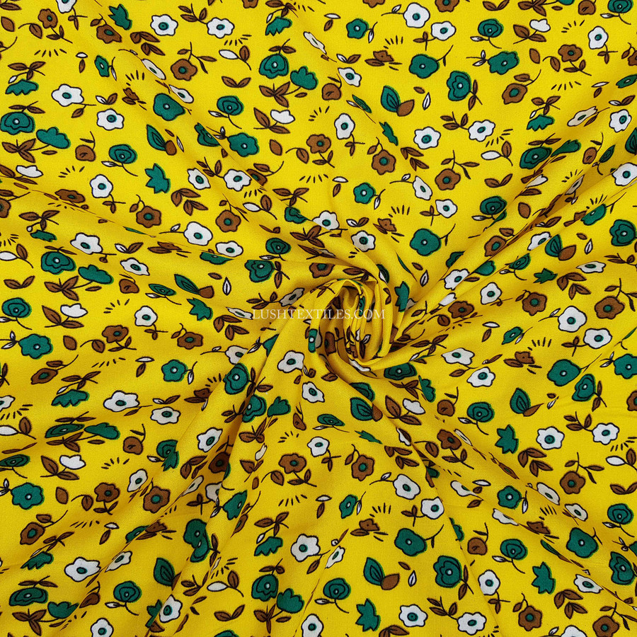 Pretty Floral Viscose Summer Dress  Fabric, Yellow Pretty Floral Viscose Summer Dress  Fabric, Yellow