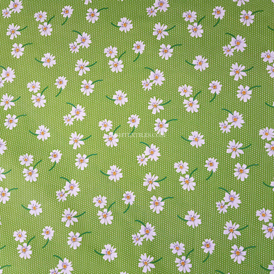 Daisy Flower & Pin Spots Polycotton Fabric, Green Daisy Flower & Pin Spots Polycotton Fabric, Green