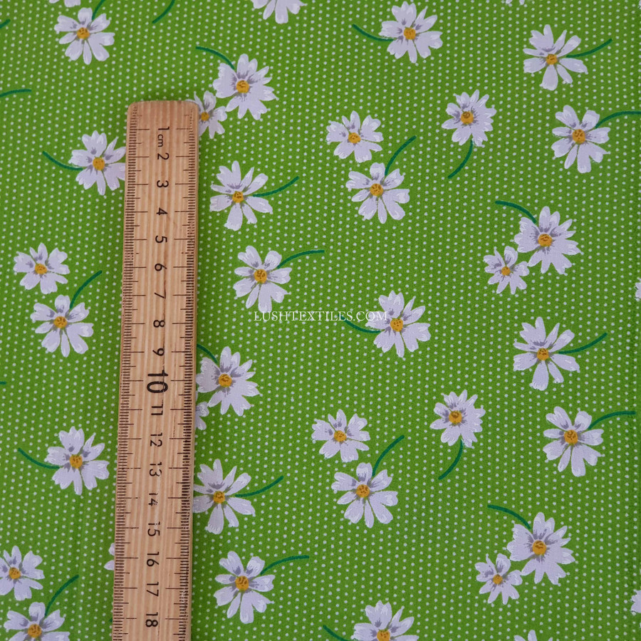 Daisy Flower & Pin Spots Polycotton Fabric, Green Daisy Flower & Pin Spots Polycotton Fabric, Green