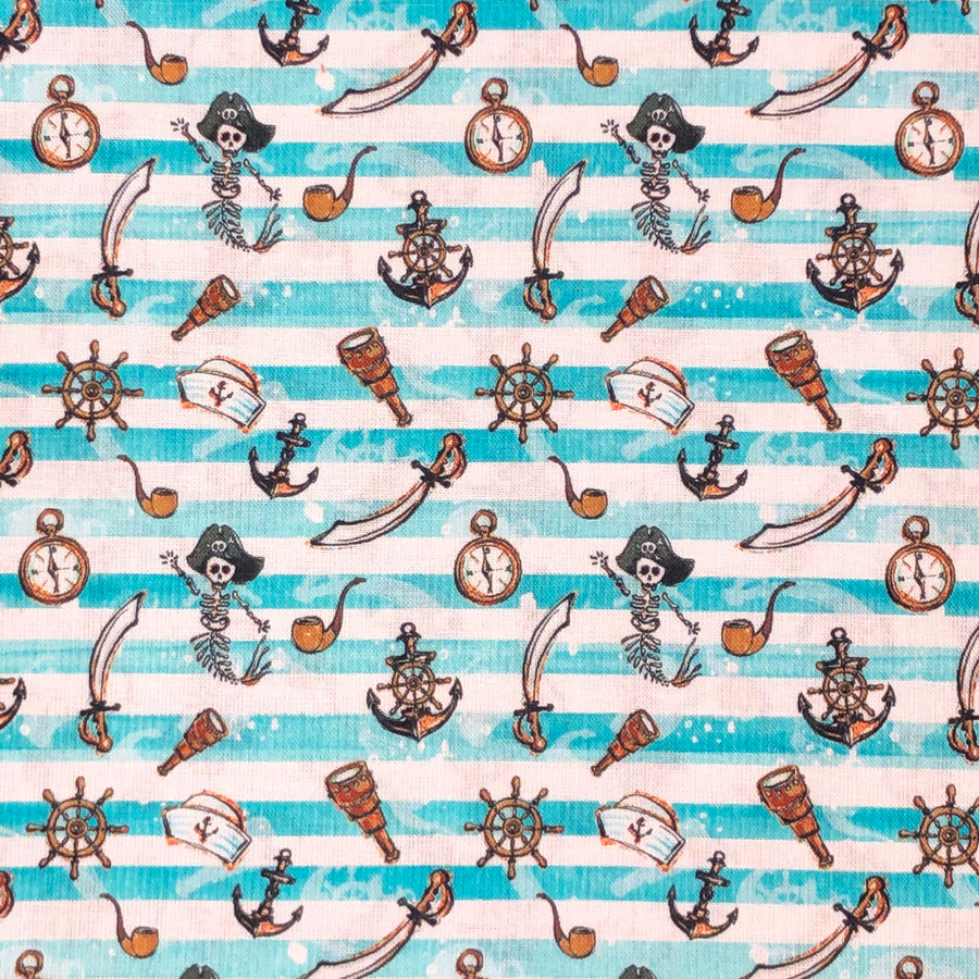 Pirates Nautical Sailing Striped Digital Cotton Craft Fabric, 140cm Wide Pirates Nautical Sailing Striped Digital Cotton Craft Fabric, 140cm Wide