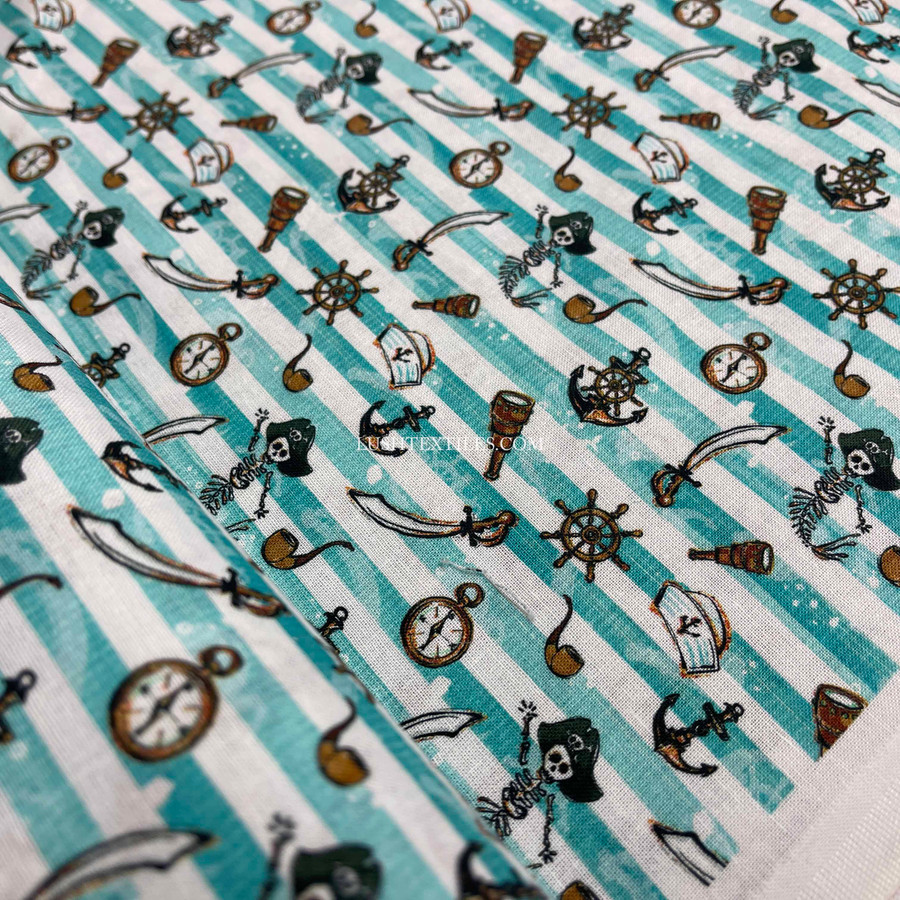 Pirates Nautical Sailing Striped Digital Cotton Craft Fabric, 140cm Wide Pirates Nautical Sailing Striped Digital Cotton Craft Fabric, 140cm Wide