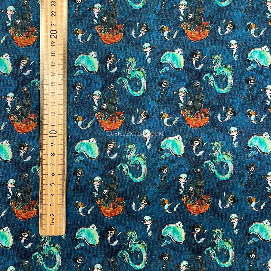 Pirates Boat Dragons Digital Cotton Craft Fabric 140cm Wide, Midnight Pirates Boat Dragons Digital Cotton Craft Fabric 140cm Wide, Midnight