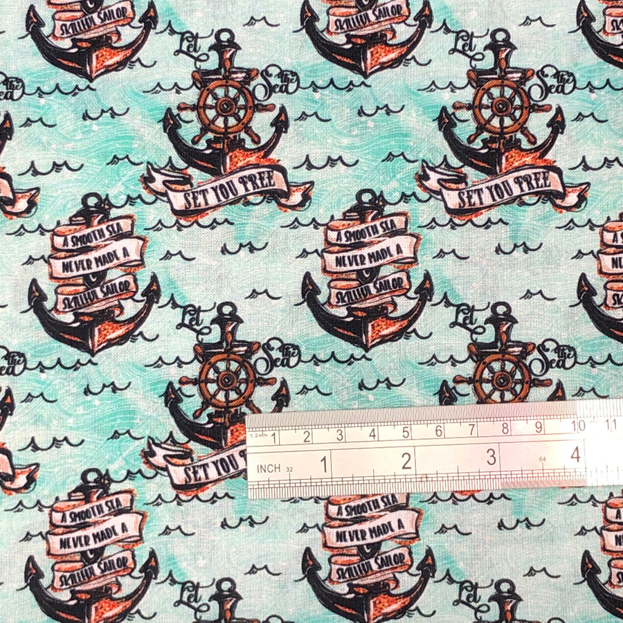 Sailing Anchors Digital Cotton Craft Fabric 140cm Wide, Green Sailing Anchors Digital Cotton Craft Fabric 140cm Wide, Green