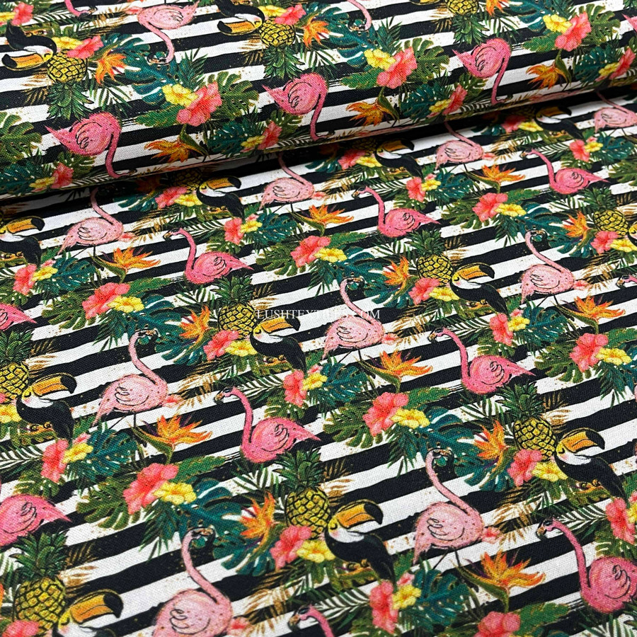 Tropical Flamingo Birds Digital Cotton Craft Fabric, 140cm Wide Tropical Flamingo Birds Digital Cotton Craft Fabric, 140cm Wide