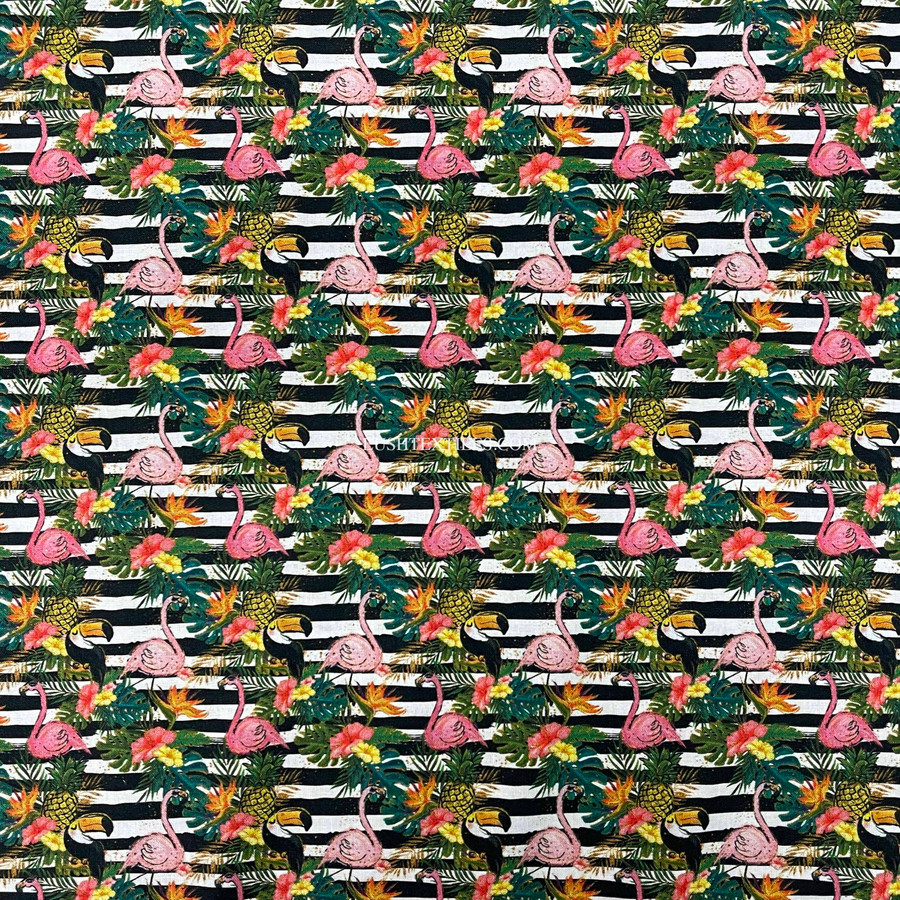 Tropical Flamingo Birds Digital Cotton Craft Fabric, 140cm Wide Tropical Flamingo Birds Digital Cotton Craft Fabric, 140cm Wide