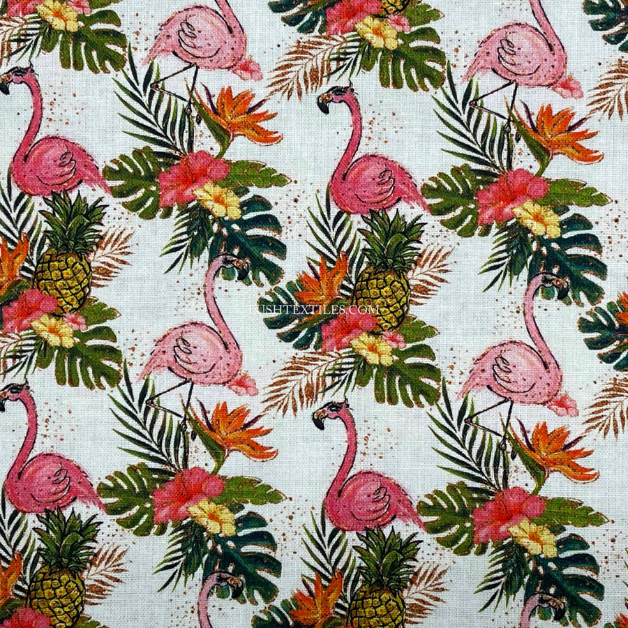 Tropical Flamingo Birds Digital Cotton Craft Fabric 140cm Wide, Ivory Tropical Flamingo Birds Digital Cotton Craft Fabric 140cm Wide, Ivory