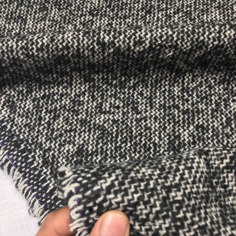Zig Zag Tweed Wool Blend Fabric,  Black/White