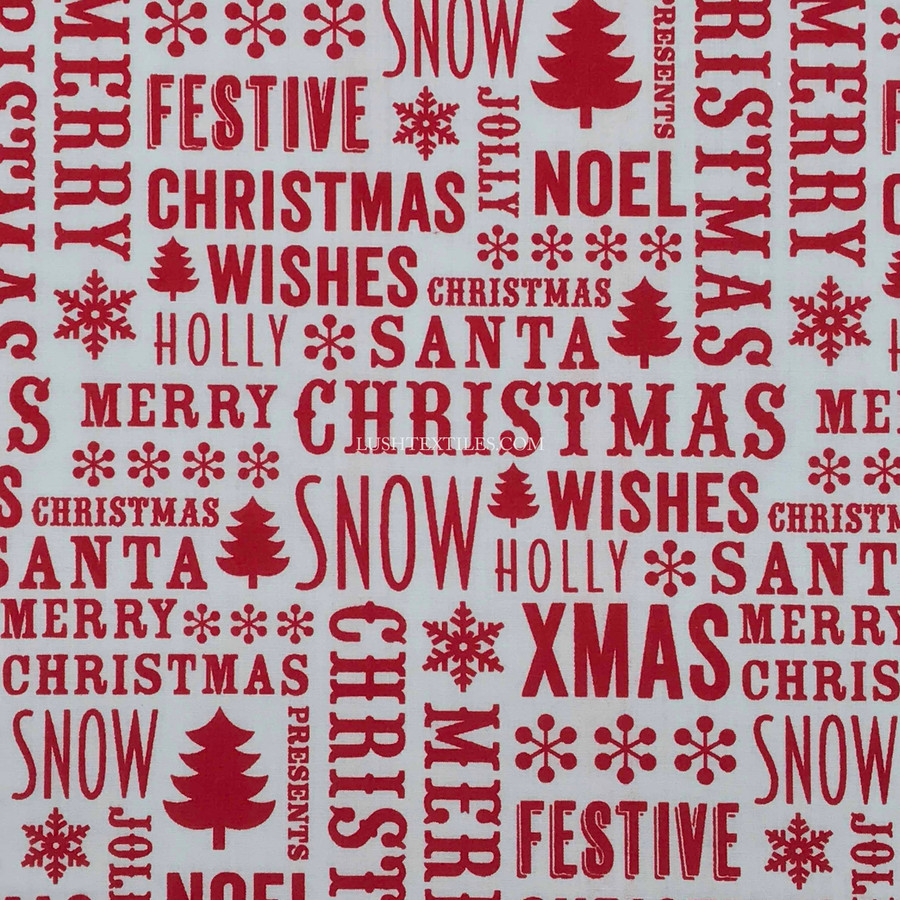 Festive Christmas Wishes Polycotton Fabric, White Festive Christmas Wishes Polycotton Fabric, White