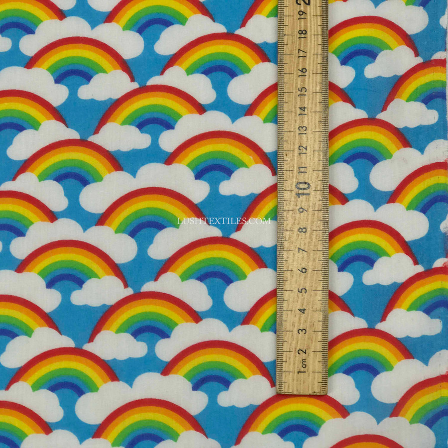 Rainbow In Clouds Polycotton Fabric, Sky Rainbow In Clouds Polycotton Fabric, Sky