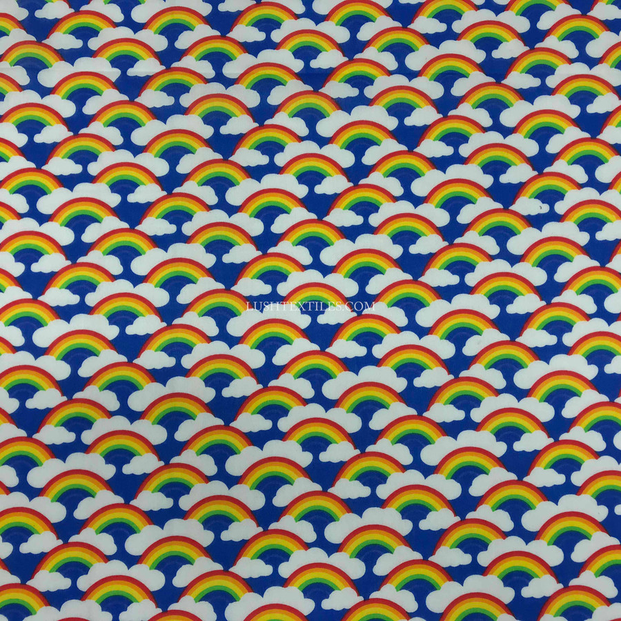 Rainbow In Clouds Polycotton Fabric, Blue Rainbow In Clouds Polycotton Fabric, Blue