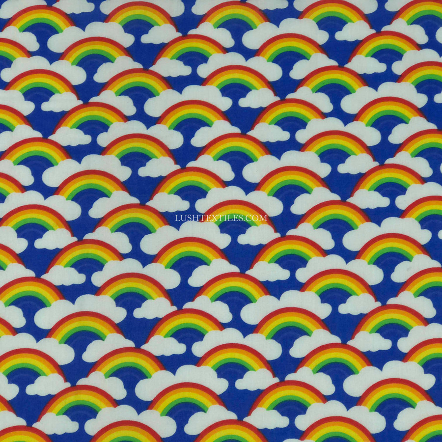 Rainbow In Clouds Polycotton Fabric, Blue Rainbow In Clouds Polycotton Fabric, Blue