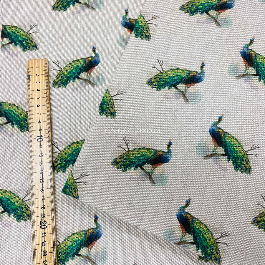 Cotton Rich Linen Look Fabric Digital Majestic Peacock Bird Upholstery Allover Cotton Rich Linen Look Fabric Digital Majestic Peacock Bird Upholstery Allover