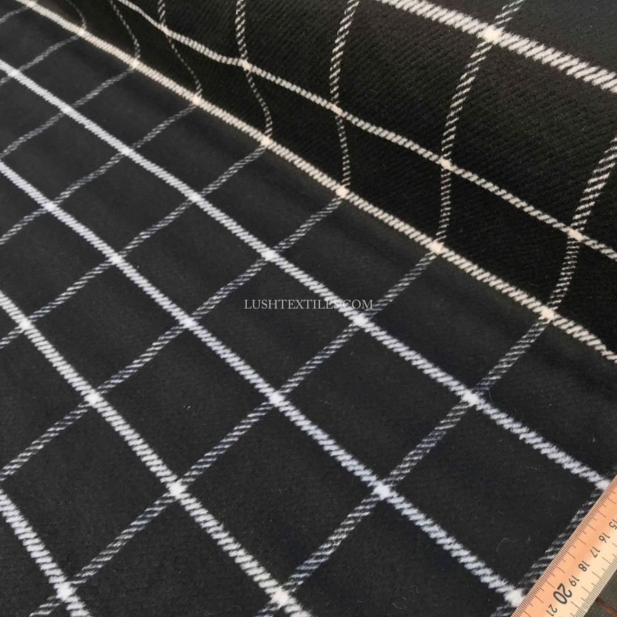 Large Harris Check Tweed Wool Blend Fabric, Black Large Harris Check Tweed Wool Blend Fabric, Black