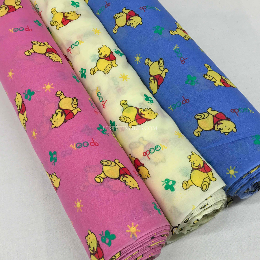 Pooh Bear Polycotton Craft Fabric, Pink Pooh Bear Polycotton Craft Fabric, Pink
