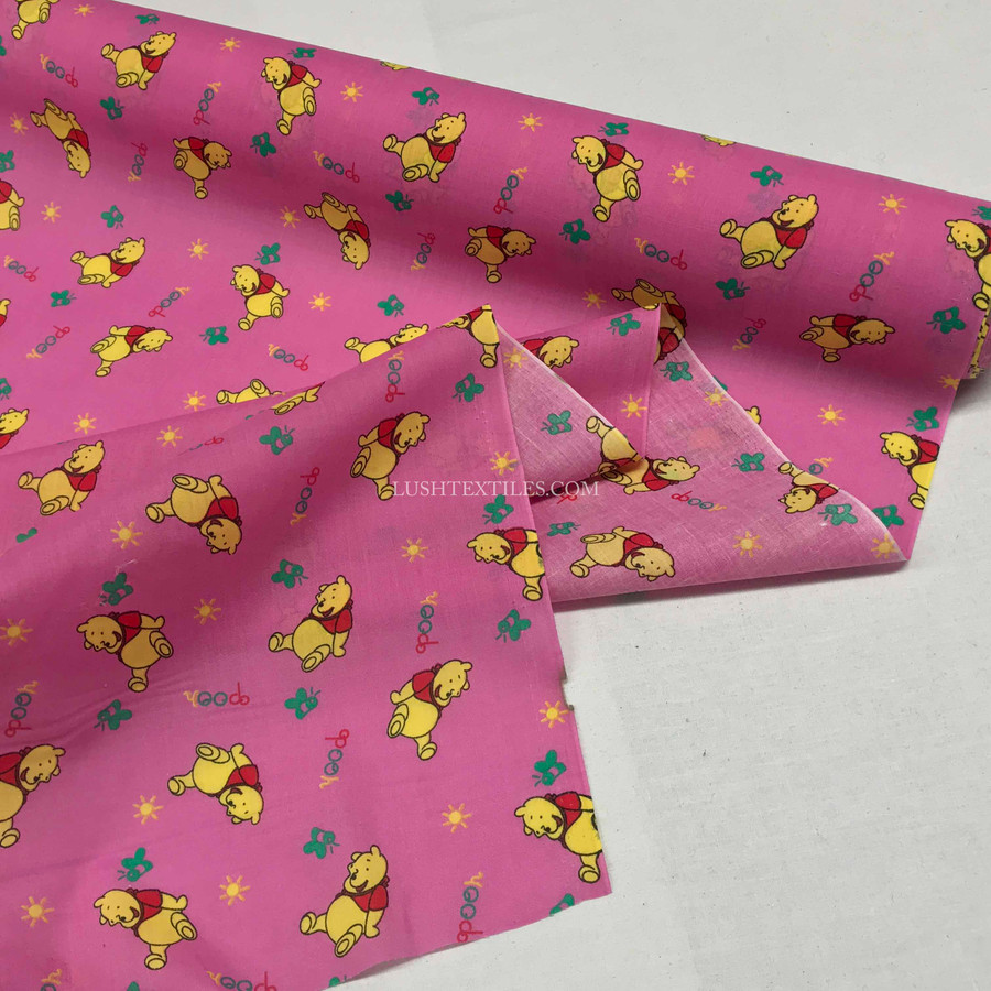 Pooh Bear Polycotton Craft Fabric, Pink Pooh Bear Polycotton Craft Fabric, Pink