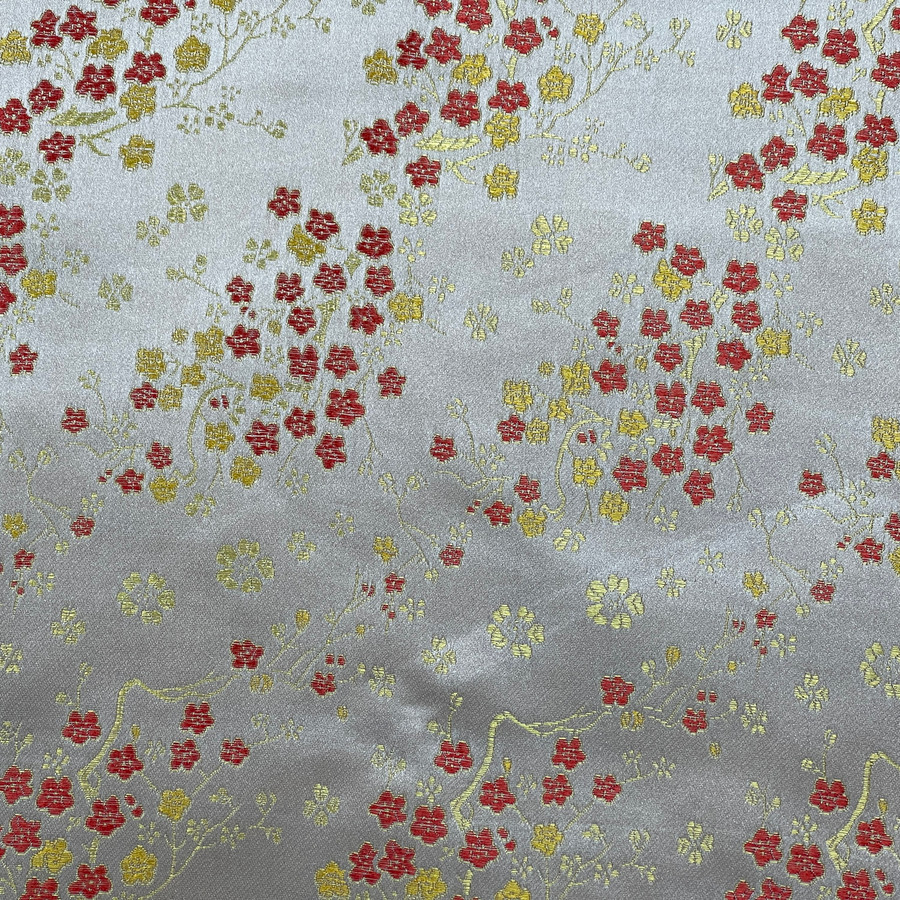 Chinese Blossom Silk Jacquard Brocade Fabric, Silver Chinese Blossom Silk Jacquard Brocade Fabric, Silver