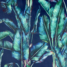 Paradise Floral Digital Print Plush Velvet Curtain Fabric, Navy