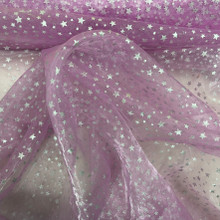 Silver Metallic Stars Organza Fabric, Pink