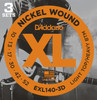 D'Addario EXL140-3D Nickel Wound Electric Guitar Strings, Light Top/Heavy Bottom, 10-52, 3 sets