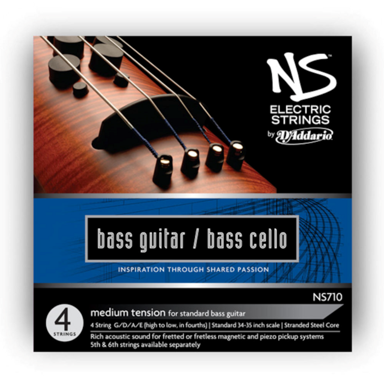 NS Electric Bass/Cello String Set, 4/4 Scale, Medium Tension