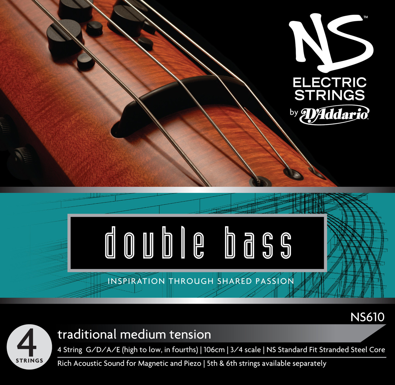 NS Electric Traditional Bass String Set, 3/4 Scale, Medium Tension 