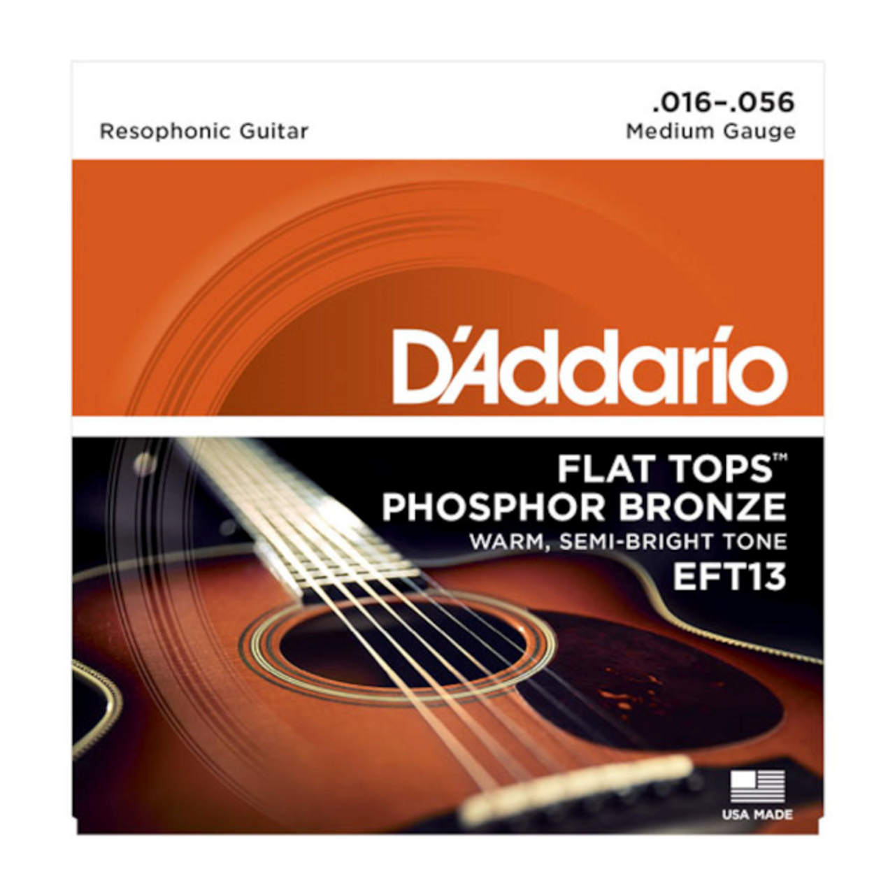 D'Addario EFT13 Flat Tops Phosphor Bronze Acoustic Guitar Strings, Resophonic Guitar, 16-56