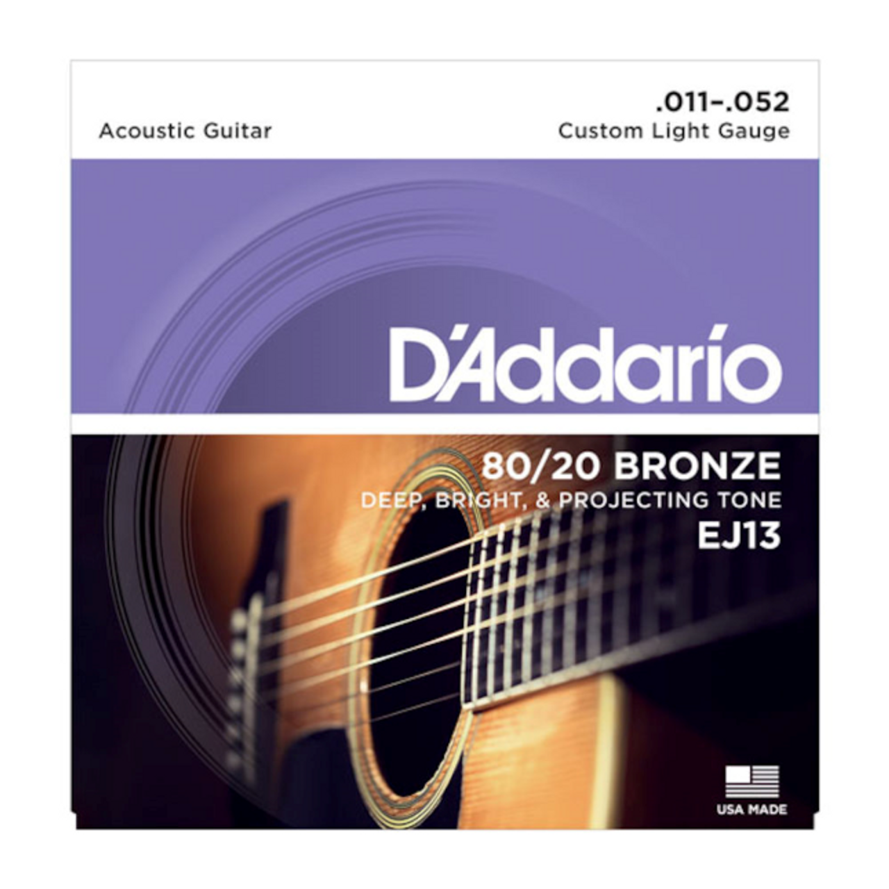 D'Addario EJ13 80/20 Bronze Acoustic Guitar Strings, Custom Light, 11-52