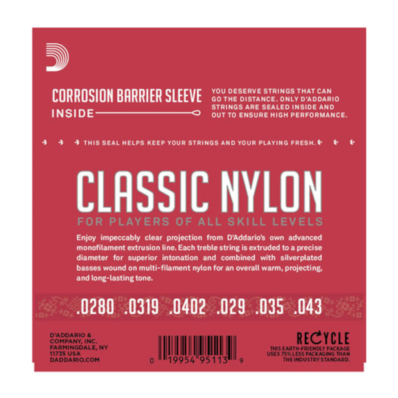 D'Addario EJ27N Student Nylon Classical Guitar Strings, Normal Tension