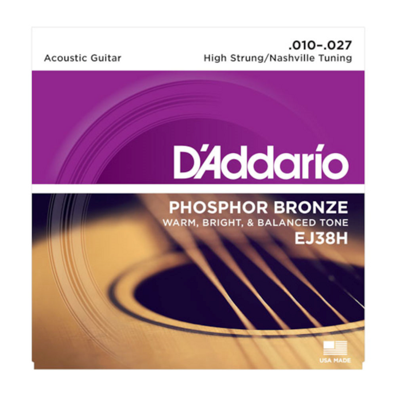 D'Addario EJ38H Phosphor Bronze Acoustic Guitar Strings, High Strung/Nashville Tuning, 10-27