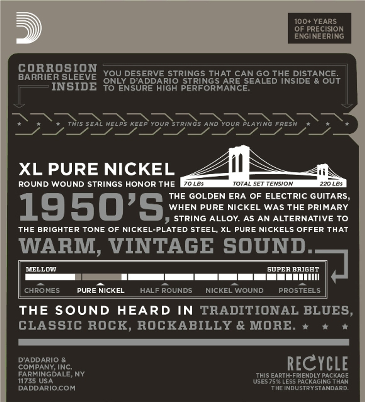D'Addario EPN115 Pure Nickel Electric Guitar Strings, Blues/Jazz Rock, 11-48