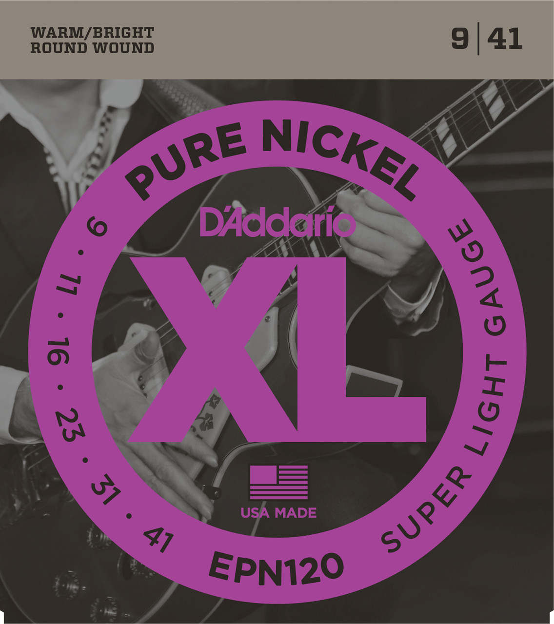 D'Addario EPN120 Pure Nickel Electric Guitar Strings, Super Light, 9-41