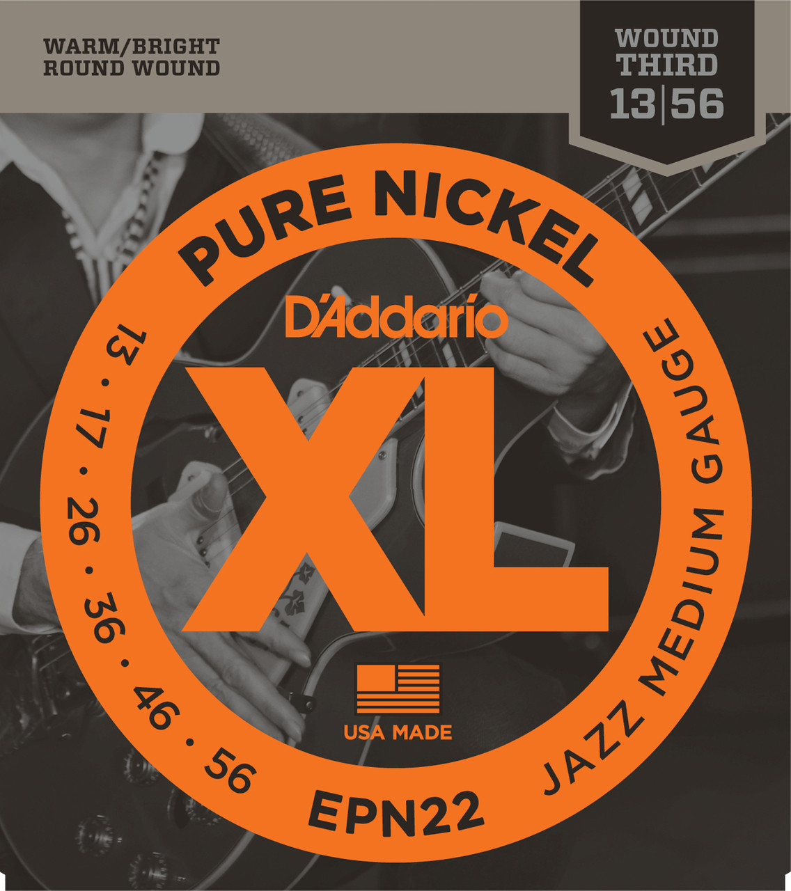 D'Addario EPN22 Pure Nickel Electric Guitar Strings, Jazz Medium, 13-55